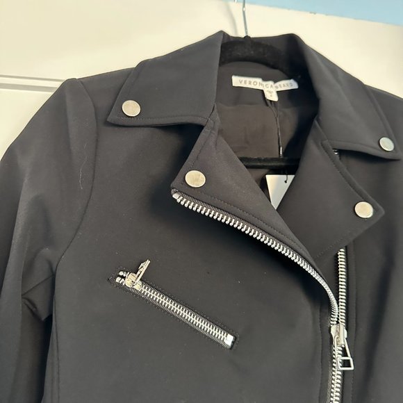 Veronica Beard Scuba Hadley Moto Jacket Sz 2 Black Wrinkle-resistant Stretch - Picture 8 of 10